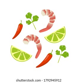 spicy Thai food ingredients, chili, lime, parsley