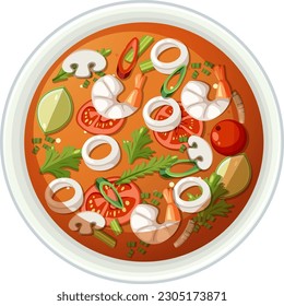 Spicy Thai Tom Yum soup illustration