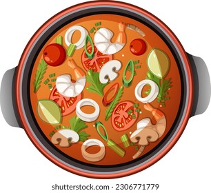 Spicy Thai Tom Yum soup illustration