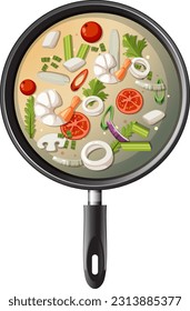 Spicy Thai Tom Yum soup in the pot illustration