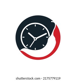 Spicy time vector logo design template. Chili with clock icon vector design.