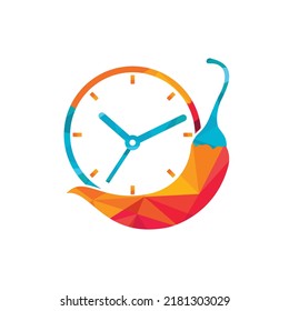 Spicy time vector logo design template. Chili with clock icon vector design.