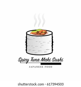 spicy tuna maki sushi japanese food icon with text space for your slogan / tagline, vector illustration