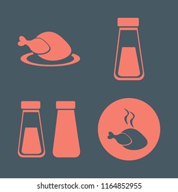 spicy vector icons set. with hot chicken, salt shaker and salt pepper shaker in set