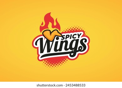 logotipo de alas picantes con una combinación de alas de pollo y fuego para restaurantes, cafés, camiones de comida, etc.