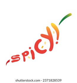 Spicy word with chili food cooking ingredients shape silhouette gradient colored vector illustration typography logo isolated on square white background. Simple art styled drawing.