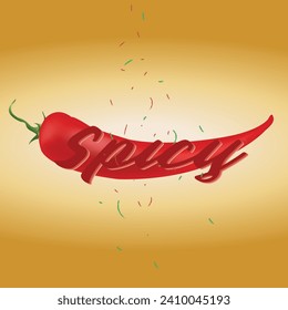 Spicy word typography, spicy lettering, red spicy pepper word, hot red pepper vector illustration