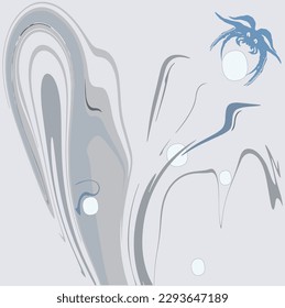 The spider is all blue, holding a light oval in its paws. Fountain-like splashes of gray
