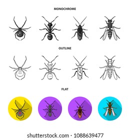 Spider, ant, wasp, bee .Insects set collection icons in flat,outline,monochrome style vector symbol stock illustration web.