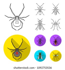 Spider, ant, wasp, bee .Insects set collection icons in outline,flat style vector symbol stock illustration web.