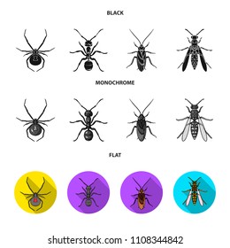 Spider, ant, wasp, bee .Insects set collection icons in black, flat, monochrome style vector symbol stock illustration web.