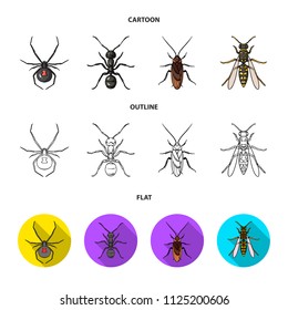 Spider, ant, wasp, bee .Insects set collection icons in cartoon, outline, flat style vector symbol stock illustration web.