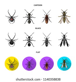 Spider, ant, wasp, bee .Insects set collection icons in cartoon,black,flat style vector symbol stock illustration web.