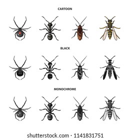 Spider, ant, wasp, bee .Insects set collection icons in cartoon,black,monochrome style vector symbol stock illustration web.