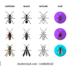 Spider, ant, wasp, bee .Insects set collection icons in cartoon,black,outline,flat style vector symbol stock illustration web.