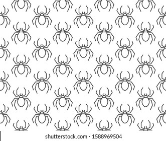 Spider background, abstract insect seamless pattern. Pest control wallpaper with scary tarantula icons. Halloween vector illustration, black white color.