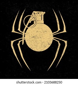 ilustración vectorial de granada de béisbol de araña con textura de fondo negro