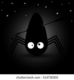 Spider with big eyes. Night sky. Vector illustration