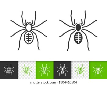 Spider black linear and silhouette icons. Thin line sign of insect. Tarantula outline pictogram isolated on white, color, transparent background. Vector Icon shape. Black widow simple symbol closeup
