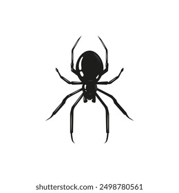 Silueta negra de la araña. Araña de viuda negra en Vector aislado en blanco. Icono o logotipo de una sola araña. Bueno como elemento de diseño para los Días festivos de Halloween.