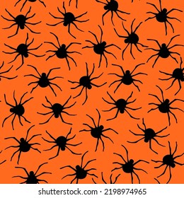 Spider, black and white vector seamless pattern for Halloween.