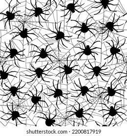 Spider, black and white vector seamless pattern for Halloween.