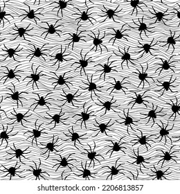 Spider, schwarz-weißer Vektorgrafik nahtlos Muster für Halloween.