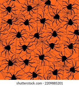 Spider, black and white vector seamless pattern for Halloween.