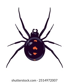 Viúva negra aranha Latrodectus occidentalis. Aranha preta com manchas vermelhas em estilo plano. Inseto venenoso perigoso sobre fundo branco. Ilustração vetorial.