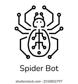 A spider bot icon designed in outline style 