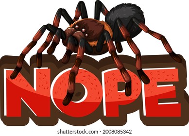 Spider cartoon character with Nope font banner isolated illustration