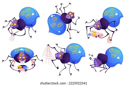 Spider cartoon cute characters insect isolated set abstract concept. Vector graphic design illustration element