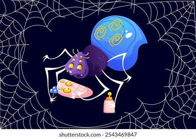 Spider cartoon cute characters insect isolated concept. Vector graphic design illustration element