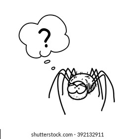 Spider Cartoon, a hand drawn vector doodle illustration of a spider with question mark.