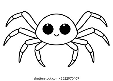 Spider Cartoon Style Line Art Black and White Vector Illustration