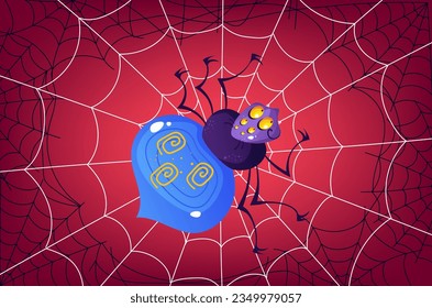 Spider character web animal isolated on white background. Vector graphic design element illustration