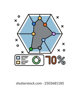 Icono de color de relleno de gráfico de araña, Ilustración vectorial