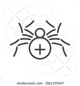 Spider with Circle Shape Cephalothorax and Abdomen Single Line Style Icon as Halloween Holidays Decoration Template - Black on Web Background - Vector Flat Graphic Design