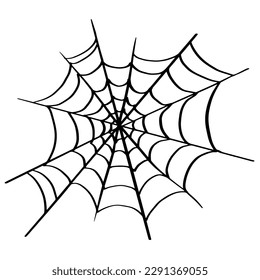 Spider circle web decoration sign. Hand drawn vector illustration isolated on white background for Halloween,  book illustration decoration design.