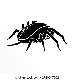 Spider click with mouse and spider foot, Design element for logo, poster, card, banner, emblem, t shirt. Vector illustration