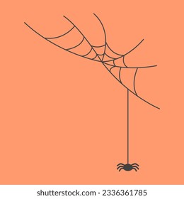 A spider climbing on spider web  Happy Halloween to celebrate Halloween celebrities' holiday greetings. Vector illustration cartoon.