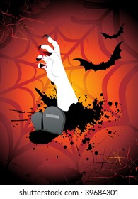 Spinnenkobelhintergrund mit grauer Hand, Fledermaus