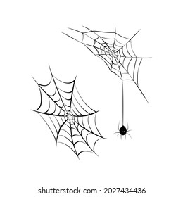 Spider and cobweb background. The scary of the halloween symbol Isolated on white. Flat vector illustration, isolated objects.