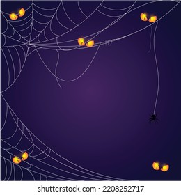 Spider and cobweb background. The scary of the Halloween symbol Isolated on blue and purple vector.