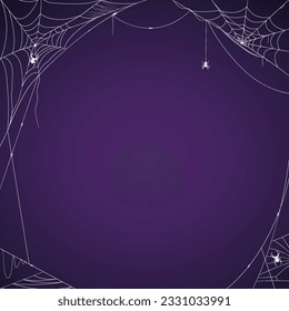 Fondo de araña y telaraña. El miedo del símbolo de Halloween sobre fondo morado. ilustración vectorial.