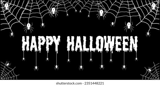 Spider and cobweb background. The scary of the halloween symbol. Text Banner. Vector illustration.