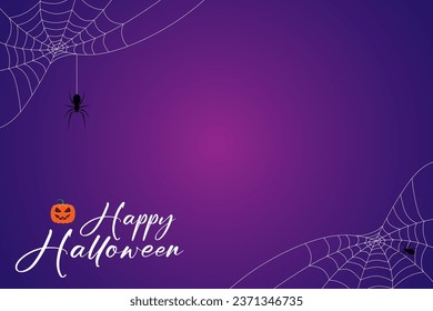 Spider and cobweb background. The scary of the halloween symbol Isolated on blue and purple vector illustration