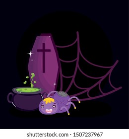 spider cobweb cauldron and coffin halloween