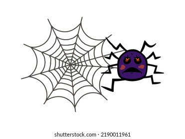 Spider And Cobweb, Drawing In Black, Purple, Gray, On A Transparent Background, For The Design Of The Halloween Holiday