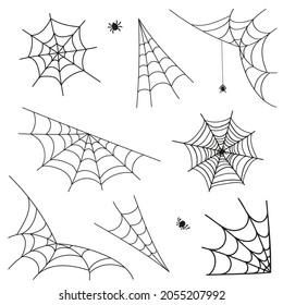 Spider cobweb icons set. Vector outline illustration of 8 spider cobweb vector